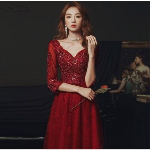 Long Prom Dress A line Formal Evening Dresses 3/4 Sleeves Party Gown For Women