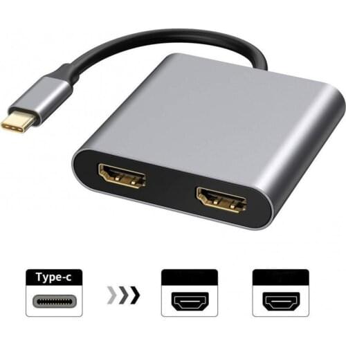 2-in-1 Type-C Hub to Dual 4K Two Screen Display USB C Docking Station Converter Adapter