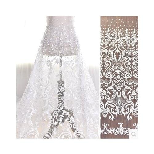 European wedding dress embroidery white lace fabric dress clothing fabric diy material