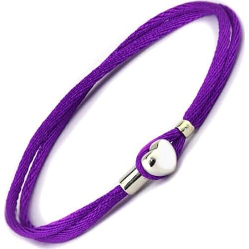 Purple Fabric Cord Bracelets 100% 925 Sterling Silver Fine Jewelry For Women Wholesales Free Shipping