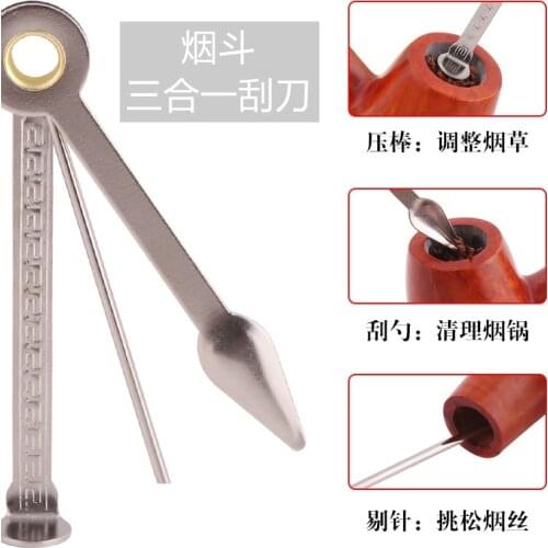 Pipe cleaning tool metal pressure bar scraper needle three in one tobacco knife cigarette accessories