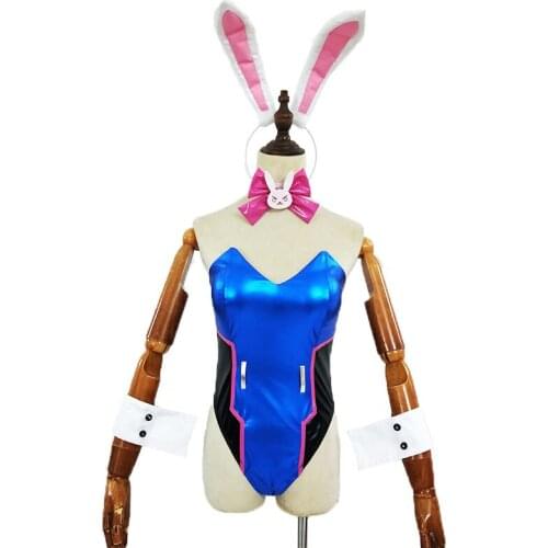 Game D.Va Cosplay Costume Sexy Womens Bunny Uniform Ribbit Costume DVA fan Art Costume D Va Soft PU Leather Suit Jumpsuits
