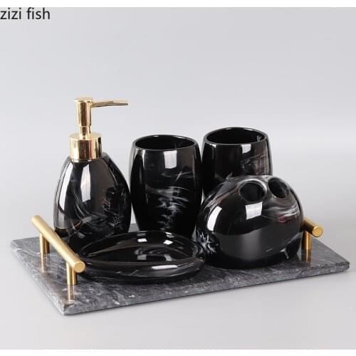 Creative Marble Ceramic Bathroom Soap Dispenser Set Household Soap Dispenser Mouthwash Cup Toothbrush Holder Home Decoration New