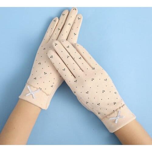 Summer Cotton Print Cycling Non Slip Sunscreen Gloves Women Thin Elastic UV Lace Bow Sunshade Touch Screen Driving Mittens M1