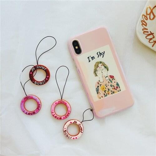 Cute Cartoon phone strap Silicone Pendant Mobile Phone Straps Love heart donut pink ring strap for iPhone Huawei Xiaomi