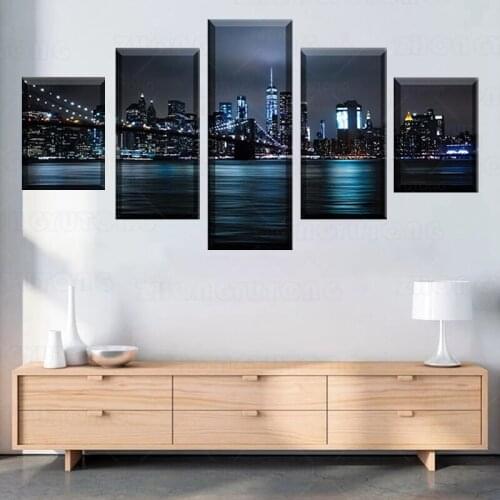 HD Prints Pictures Modular Canvas Poster Wall Art Framework 5 Pieces New York City Building Sunset Landscape Painting Home Decor