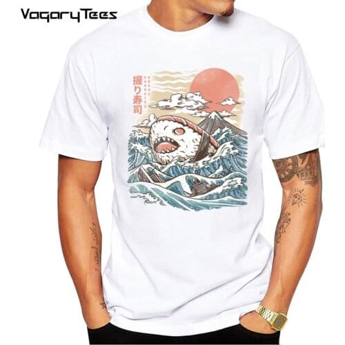 Creative design Japan anime sushi shark funny tshirt men 2019 new white short sleeve casual homme cool Jaws t shirt