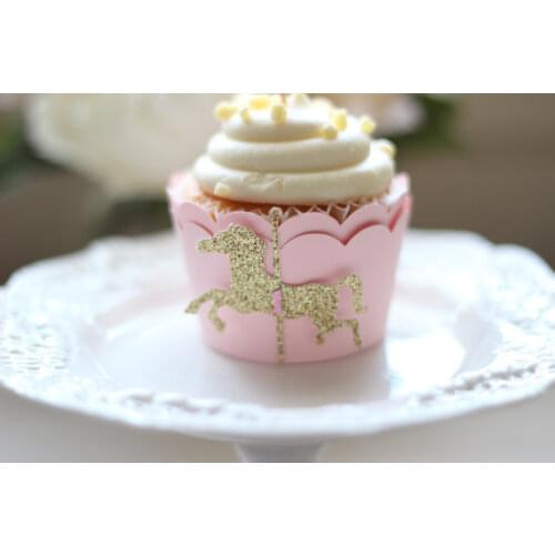 Cusom color Carousel horse birthday cupcake wrappers wedding baby bridal shower party cake holders containers
