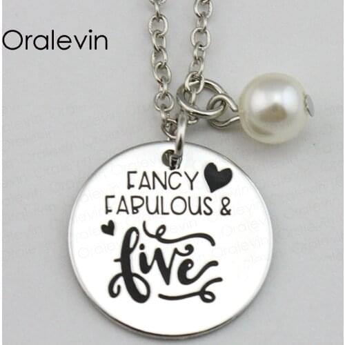 FANCY FABULOUS FIVE Inspirational Hand Stamped Engraved Accessories Custom Pendant Necklace Gift Jewelry,10Pcs/Lot, #LN1653