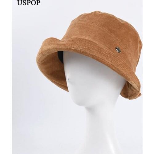 USPOP New autumn hat Corduroy curling brim hats soft vintage bucket hats solid color sun hats