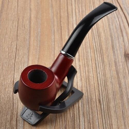 New Traditional Style Wooden Nature Handmade Tobacco Smoking Pipe Bent Round Cigarette Cigar Tube with Holder & Cover Bag