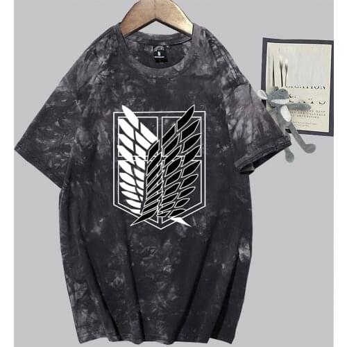 Attack on Titan Tie-dye Tshirt Manga Graphic Print T-shirt Punk Hip Hop Streetwear Men Women Causal Tee Tops Unisex