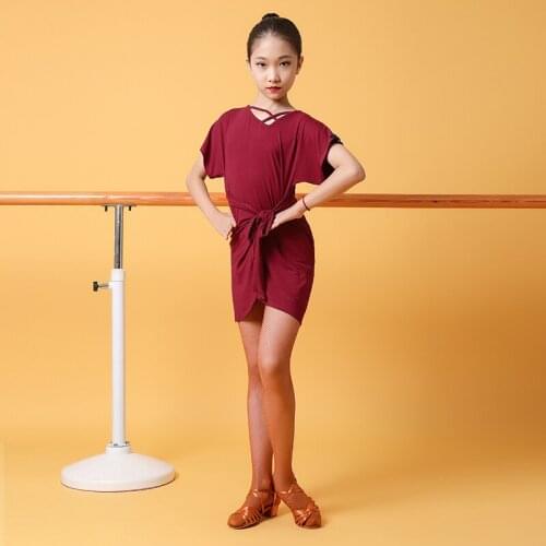 Latin Dance Practice Dress Kids Black/Red Rumba Clothing Latin Competition Dress Tango Samba Cha Cha Training Costumes VO1400