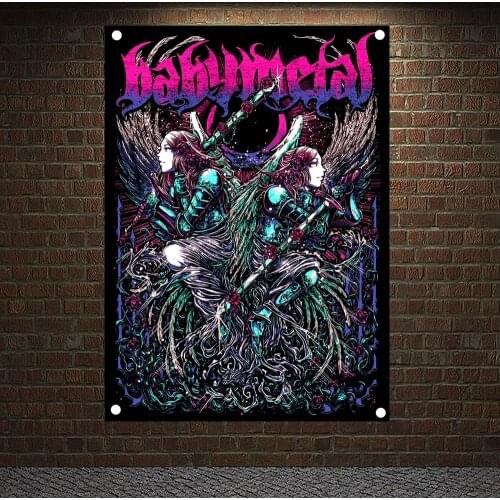 BABYMETAL Pop Rock Singer Posters Metal Music Stickers Band Logo Scary Bloody Flag Banner Wall Chart Wall Art Home Decoration