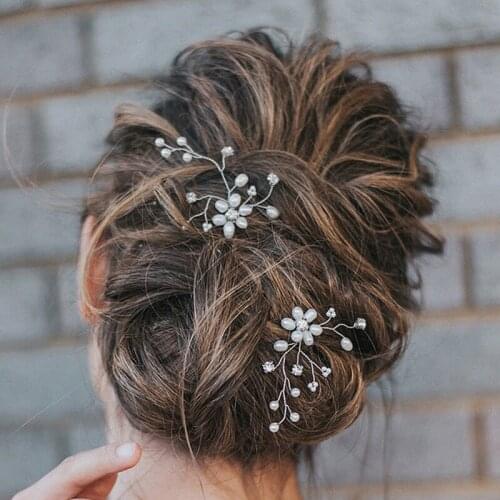 Silver Wedding Headdress Pearl Rhinestone Hair Pins Women Hair Ornaments Handmade Hair Jewelry Set Bridal Hair Accessories Gift