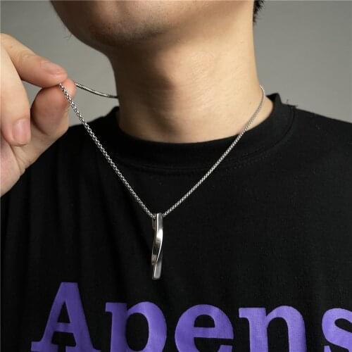Silver Color Irregular Rectangle Pendant Necklace For Men Trendy Simple Stainless Steel Chain Men Necklace Jewelry Punk Gift