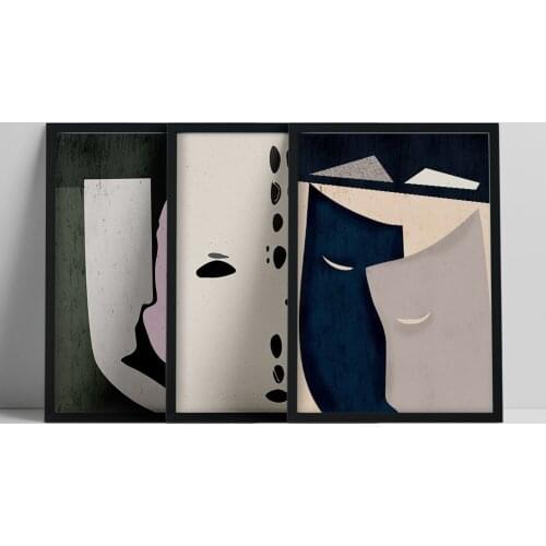 Modern Abstract Set Of 3 Prints, Contemporary Collage, Minimalist Decor, Abstract Face Illustration, Mid Century Modern Wall Ar