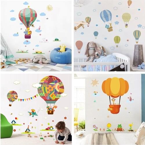 Sticker Wall Hot Air Balloon Wall Stickers for Kids Rooms Home Decor Cartoon Animals Wall Decals Diy Wallpaper Sticker Kawaii