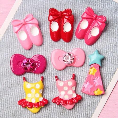 10Pcs Resin Cartoon Dance Shoes Swimsuit Diamond Bow Falt back Cabochon Scrapbook DIY Decor Home Figurine DIY Decoration Craft