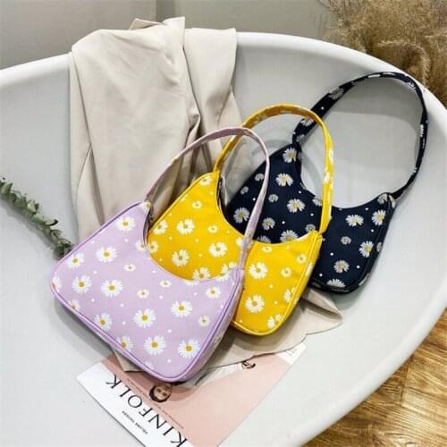 Women Fashion Daisy Print Shoulder Bag Ladies Stylish Zipper Closure Handbag for Shopping Daily Use