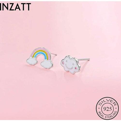 INZATT Real 925 Sterling Silver Asymmetry Clouds Stud Earrings For Fashion Women Party Fine Jewelry 2020 Accessories Cute Gift