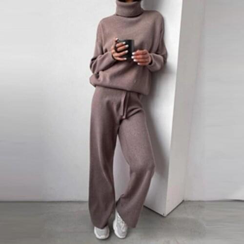2021 Spring Solid Two Piece Set Women Turtleneck Top Pullover and Long Pants Homewear Suit Autumn Long Sleeve Casual Outfits 4XL