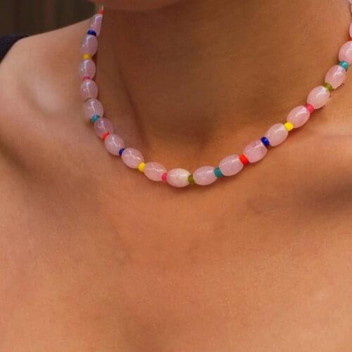 Bohemian Classic Handmade Jewelry Natural Gemstone Color Beaded Ladies Fashion Short Necklace Elegant Trendy Jewelry Best Gift