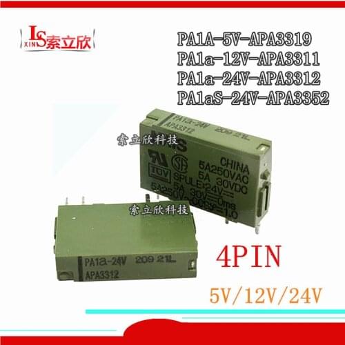 10pcs/lot 100%Original New Relay PA1A-5V APA3319 PA1a-12V APA3311 PA1a-24V (APA3312) PA1aS-24V APA3352 PA1A 24V 12VDC 4PIN 5A