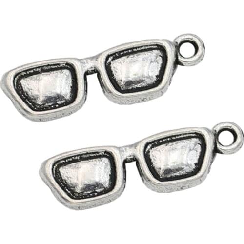 20pcs Antique Silver Plated Glasses Charms Pendants for Jewelry Making Bracelet DIY Handmade Craft 21x6mm