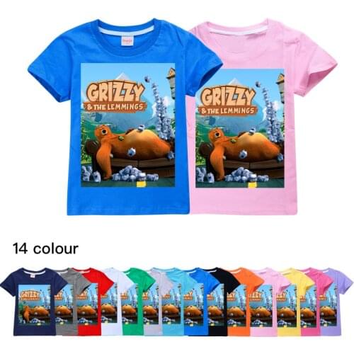 2021 Unisex Kids Clothes Lemmings Animal Print T-shirt Girl Tees Boys Kawaii Children Clothing Grizzy Bear Tshirt Camisetas Tops