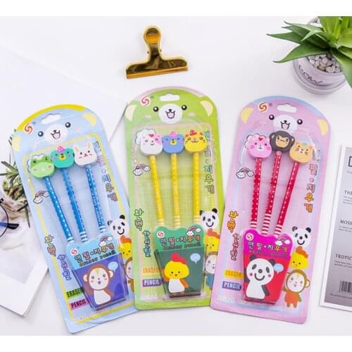 3pcs/set Christmas Day Cartoon Animal Wood Colour Pencil Stationery Office School Gift for kids Pencil Set Utiles Escolares