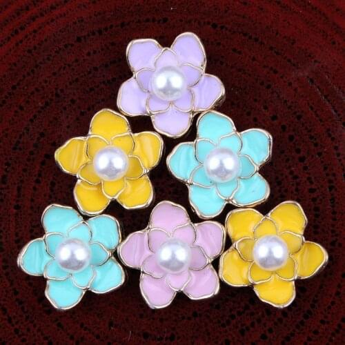 50pcs Artifical pearl enamel Flatback Alloy Button For Hair Shinning Rhinestone Pearl Button For Wedding Invitation