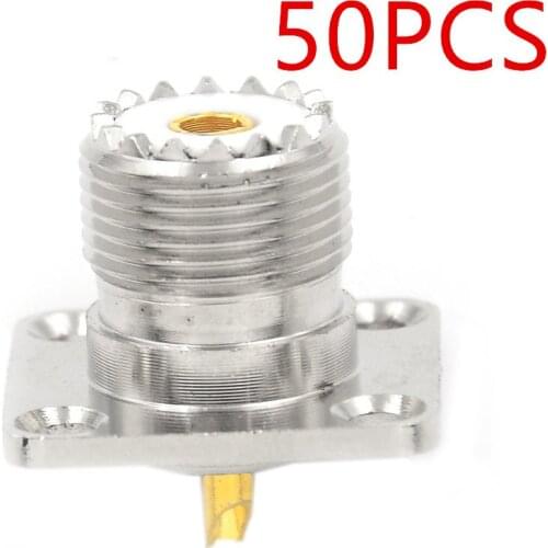 50pcs SO239 Mount Solder Cup RF Female SO-239 Jack Square Shape Solder Cup Coax Connector for Radio Female UHF Panel