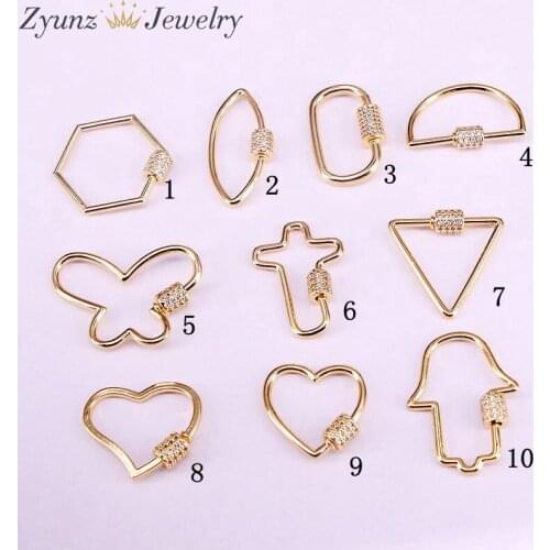 6PCS, CZ Micro Pave Clasps, Gold Plated screw Clasp, Jewelry Findings