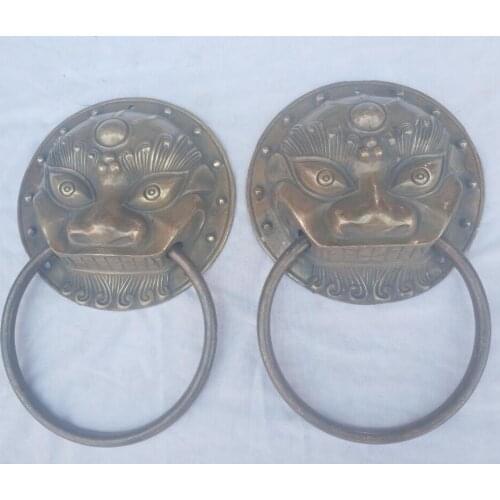 Home door decoration accessories,Collection 1 Pair Chinese Old Bronze faucet Door bell,Antique style Metal Knocker