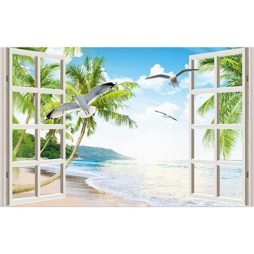 5D DIY full square drill Diamond painting Scenery Dream landscape Sea beach outside window 3d mosaic Wedding Room decoration