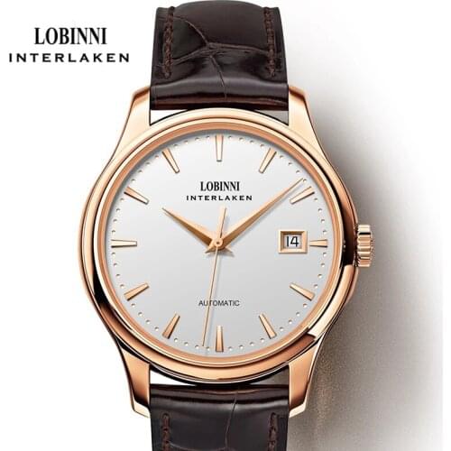 LOBINNI New Business Mens Mechanical Watches Waterproof Genuine Leather Brand Luxury Automatic Wristwatch Relogio Masculino