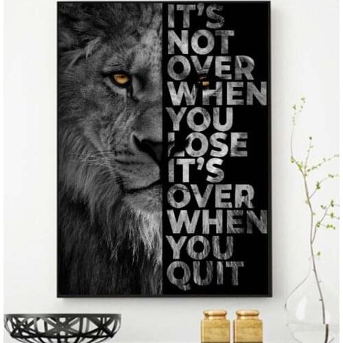 Black Lion with Inspirational Words Wall Canvas Art Painting Posters And Prints on Canvas Art Picture for Living Room Home Decor