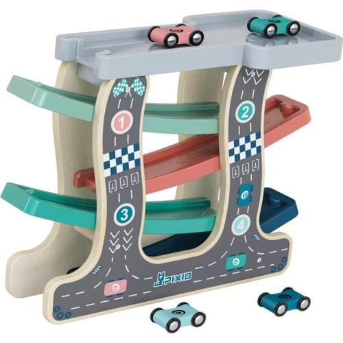 Wooden Magical Ramp Race Track Game & 6 Mini Inertia slide Cars Ladder Slot Play Set Vehicel &Train Baby Education Toy