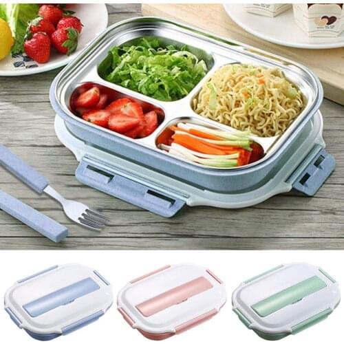 2019 Newest Stainless Steel Thermal Bento Kids Lunch Box Children Divided Food Container 3 Colors