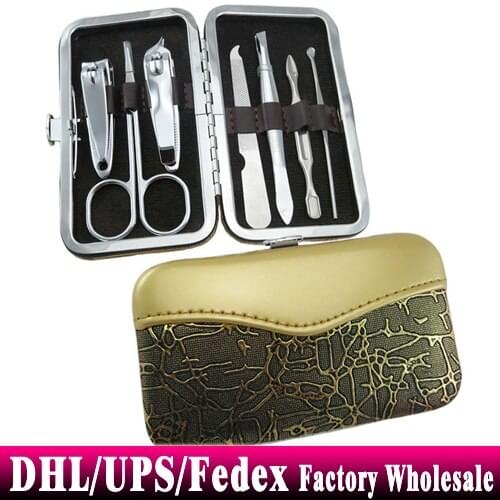 DHL/Fedex 200pcs/lot Portable Stainless steel Nail Art Manicure Set with Pu Box + Travel Mini Nail Cutter