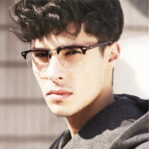 Women Square Eyeglasses Frame Optical Eyeglass Frames Brand Men Clear Lens Reading Fake Glasses Vintage Rivet Half Metal Eyewear