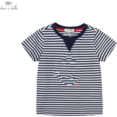 DKY17668 dave bella summer 5Y-13Y kids boys fashion cartoon letter patchwork T-shirt children boy high quality fashion tees