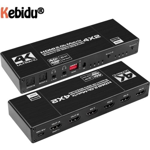 HDMI-compatible Matrix Navceker 18.5 Gbps 4x2 4K@60Hz HDMI Switch Splitter with SPDIF and L/R HDR HDMI-compatible Switch 4x2