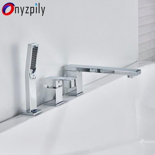 Chrome Bathtub Faucet 3PCS Waterfall Single Handle Deck Mount Handheld Tub Mixer Taps Black ORB Widespread Tub Sink Faucet