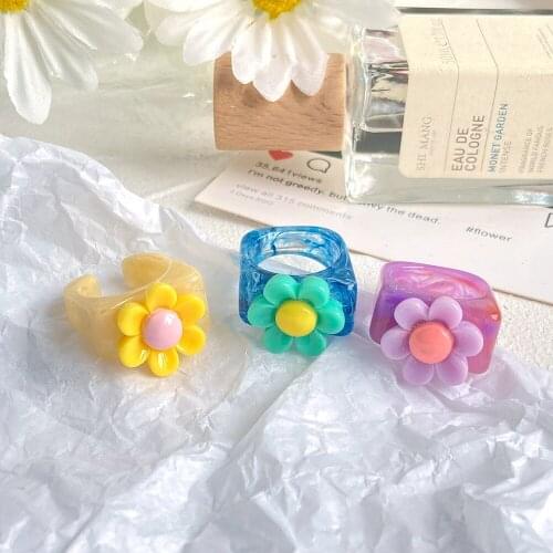 Delicate Resin Rings for Women Index Finger Ring Elegant Bohemia Floral Jewelry Female Romantic Flower Rings Elegant Resin Rings