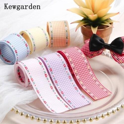 Kewgarden 1.5" 1" 25mm 38mm Jacquad Plaid Ribbons DIY Make Bows Hair Accessories Floral Handmade Crafts Gift Packing 20 Yards