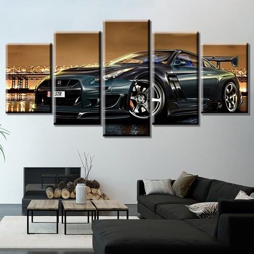 Classic high-end sports car city night poster canvas painting 5 panels home decoration living room bedroom wall art wall paintin