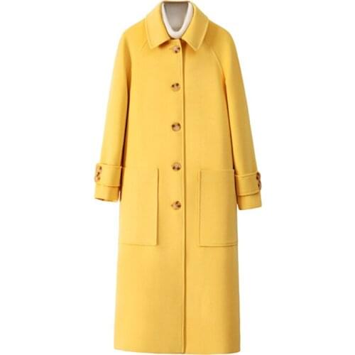 Korea Loose Women Wool Jacket Coat 2019 Winter Single-breasted Warm Female Yellow Woolen Long Overcoat Brand Ladies Clothing