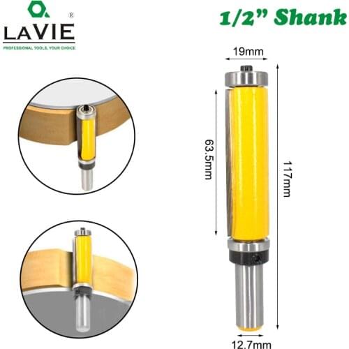 LAVIE 1pc 12mm 1/2 Shank Top & Bottom Bearing Flush Trim Pattern Router Bit Milling Cutter For Wood Woodworking Cutters 03010
